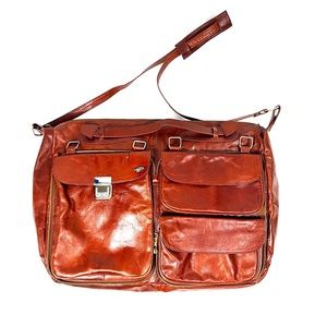 Vintage Men's Soft Brown Leather Two-Fold Zip-Around Expandable Bag